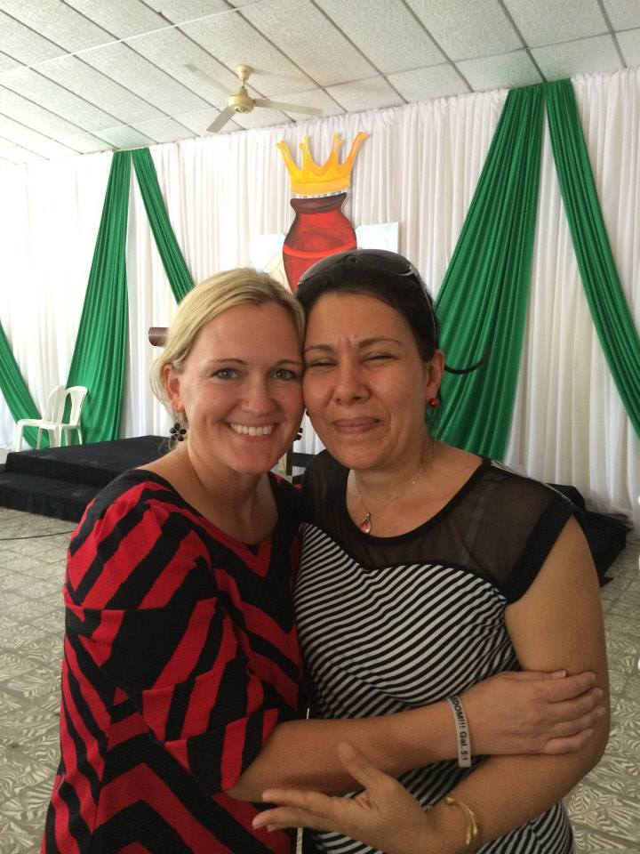 Shanna D. Olds embracing the woman who told her that hearing her story had given her hope