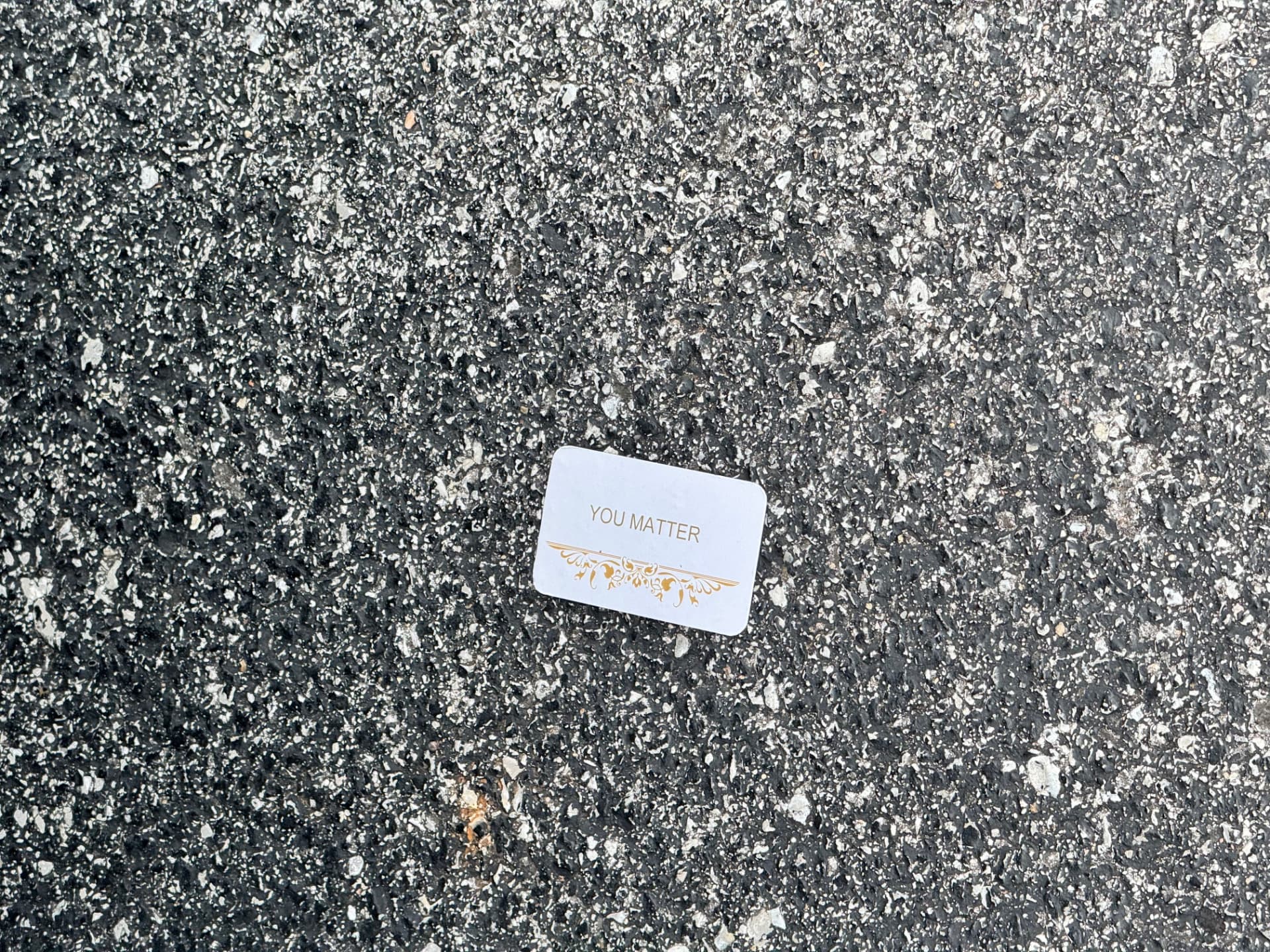 Shanna's photograph of a small card on the pavement reading YOU MATTER